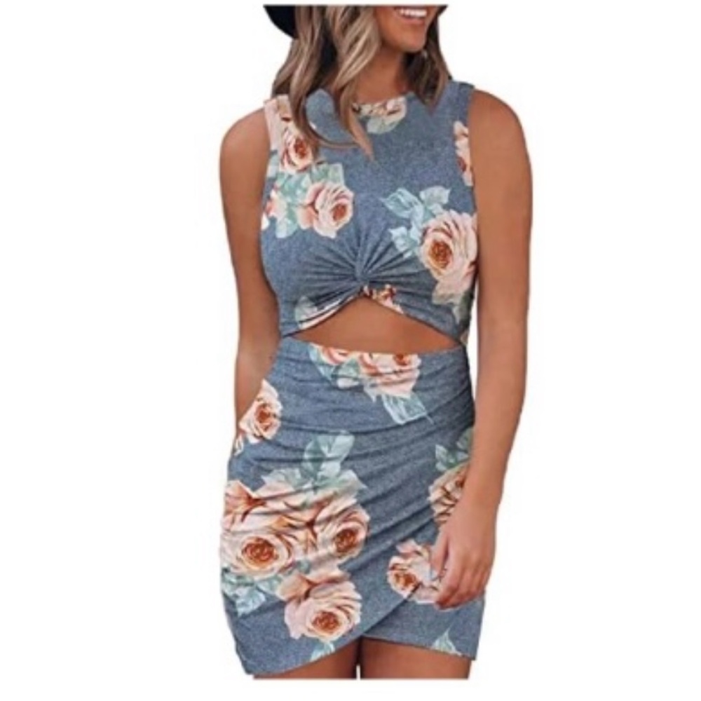 New Acelitt sleeveless Floral Cutout body con dress small